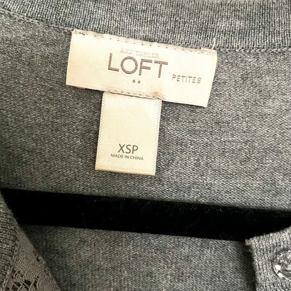 LOFT Gray Lace Cotton/Nylon Stretch Women's Light Sweater - Picture 8 of 15